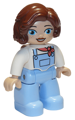 LEGO Duplo Figure Lego Ville Female Bright Light Blue Legs with Overalls White Top Freckles Red (47394pb307) Duplo Minifigure