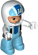 LEGO Duplo Figure Lego Ville Male Medium Azure Legs White Race Top and Helmet with Number 34 Pa (47394pb315) Duplo Minifigure