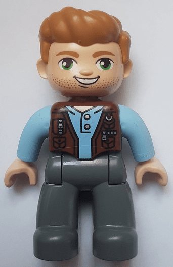 LEGO Duplo Figure Lego Ville Male Reddish Brown Vest Dark Tan Hair (Jurassic World Owen Grady) (47394pb321) Duplo Minifigure
