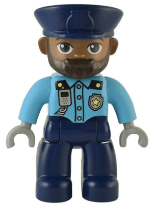 LEGO Duplo Figure Lego Ville Male Police Medium Azure Top with Silver Badge and Radio Dark Blue (47394pb333) Duplo Minifigure