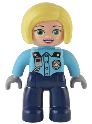LEGO Duplo Figure Lego Ville Female Police Medium Azure Top with Silver Badge and Radio Pattern (47394pb334) Duplo Minifigure
