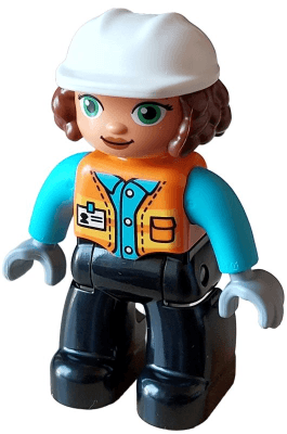 LEGO Duplo Figure Lego Ville Female Orange Vest with Name Tag and Pocket Pattern Medium Azure S (47394pb346) Duplo Minifigure