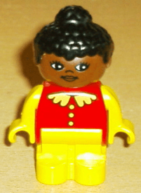LEGO Duplo Figure Child Type 1 Girl Red Top with Lace Collar & Buttons Black Hair (4943pb008) Duplo Minifigure
