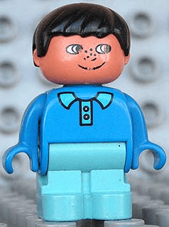 LEGO Duplo Figure Child Type 1 Boy Maersk Blue Legs Blue Top with Collar and 2 Buttons Black Hai (4943pb010) Duplo Minifigure