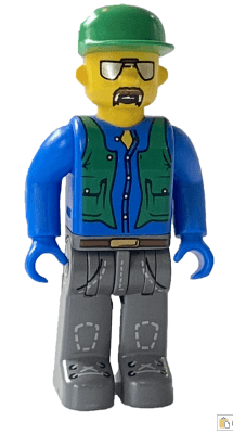 LEGO Construction Worker with Blue Shirt Green Vest and Cap Sunglasses and Moustache (4j003) LEGO Minifigure
