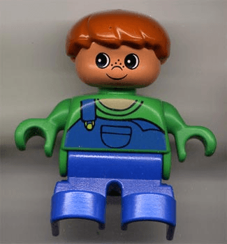 LEGO Duplo Figure Child Type 2 Boy Green Top with Blue Overalls with one Strap (6453pb003) Duplo Minifigure