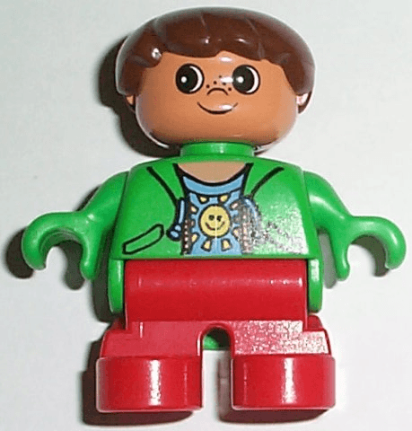 LEGO Duplo Figure Child Type 2 Boy Green Top with Sun Pattern Shirt Brown Hair (6453pb008) Duplo Minifigure