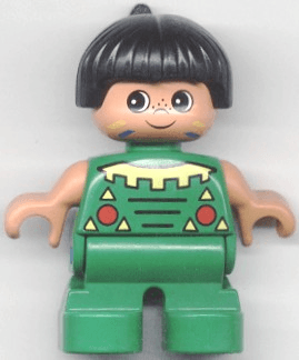 LEGO Duplo Figure Child Type 2 Boy Green Top Black Hair (Native American) (6453pb015) Duplo Minifigure