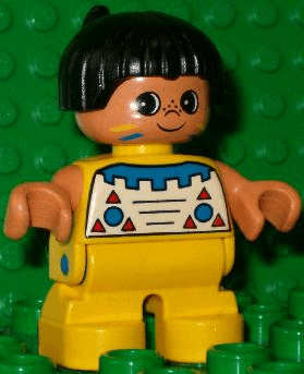 LEGO Duplo Figure Child Type 2 Boy Top with Geometric Pattern Black Hair with Feather (Native Am (6453pb030) Duplo Minifigure