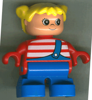 LEGO Duplo Figure Child Type 2 Girl Red Top with White Stripes Yellow Hair Pigtails (6453pb033) Duplo Minifigure