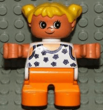 LEGO Duplo Figure Child Type 2 Girl White Blouse with Blue Flowers Yellow Hair Pigtails (6453pb034) Duplo Minifigure