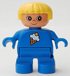 LEGO Duplo Figure Child Type 2 Girl Blue Top with Ice Cream Pattern Yellow Hair (6453pb047) Duplo Minifigure