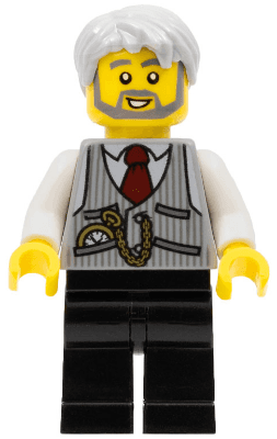 LEGO LEGOLAND Park Train Conductor Pinstripe Vest Red Tie and Pocket Watch Thick Sideburns (LLP002) minifigure