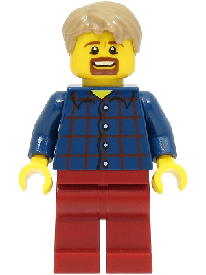 LEGO LEGOLAND Park Male Dark Blue Plaid Button Shirt with Narrow Neck Dark Tan Short Tousled Hair Go (LLP003) LEGO Minifigure