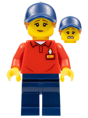 LEGO LEGOLAND Park Worker Female with Dark Blue Hat and Dark Orange Ponytail Red Polo Shirt with 'LE (LLP011) LEGO Minifigure