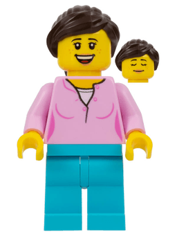 LEGO LEGOLAND Park Female with Dark Brown Ponytail Bright Pink Shirt Medium Azure Legs (LLP012) minifigure