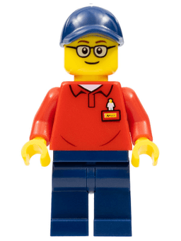 LEGO LEGOLAND Park Worker Male with Glasses Dark Blue Hat Red Polo Shirt with 'LEGOLAND' on Back and Dark Blue Legs (LLP016) minifigure