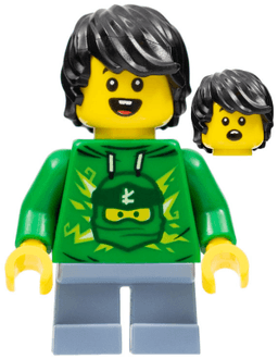LEGO LEGOLAND Park Boy with Black Hair Green Ninjago Hoodie Sand Blue Short Legs (LLP017) minifigure