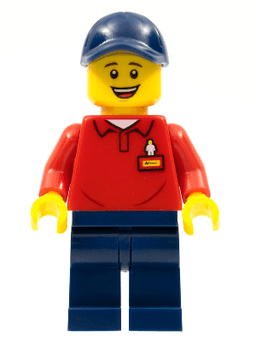 LEGO LEGOLAND Park Worker Male Smiling Dark Blue Hat Red Polo Shirt with 'LEGOLAND' on Back and Dark Blue Legs (LLP019) minifigure