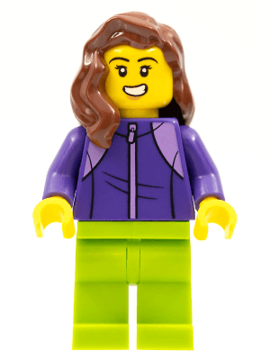 LEGO LEGOLAND Park Female with Reddish Brown Mid-Length Hair Dark Purple Tracksuit Lime Legs (LLP020) LEGO Minifigure