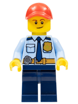 LEGO LEGOLAND Park Police Officer with Shirt with Dark Blue Tie and Gold Badge Red Cap Lopsided Smile (LLP022) minifigure