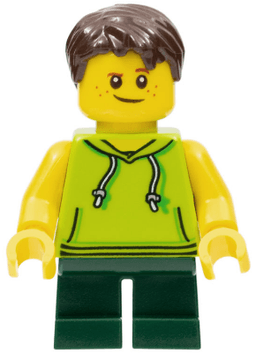 LEGO LEGOLAND Park Boy with Dark Brown Hair Lime Sleeveless Hoodie Dark Green Short Legs (LLP023) minifigure