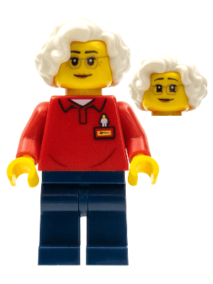 LEGO LEGOLAND Park Worker Older Female Glasses White Hair Red Polo Shirt with 'LEGOLAND' on Back and (LLP026) LEGO Minifigure
