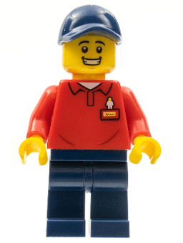 LEGO LEGOLAND Park Worker Male with Dark Blue Hat Red Polo Shirt with 'LEGOLAND' on Back and Dark Blue Legs (LLP030) minifigure