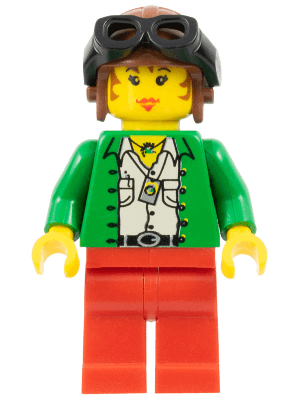 Pippin Reed / Miss Gail Storm - Green Open Shirt, Red Legs, Brown Aviator Cap, Black Goggles