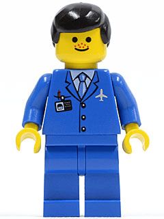 Airport - Blue 3 Button Jacket & Tie, Black Male Hair, Freckles