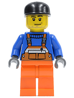 LEGO Overalls with Safety Stripe Orange Black Cap Smirk and Stubble Beard (air033) Town / City Minifigure