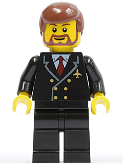 Airport - Pilot with Red Tie and 6 Buttons, Black Legs, Reddish Brown Hair, Brown Beard Rounded
