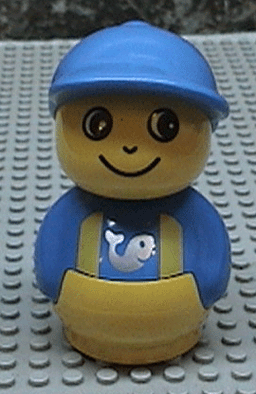 LEGO Primo Figure Boy with Yellow Base Blue Top with Yellow Suspenders with Fish Pattern Blue Hat (baby009) minifigure