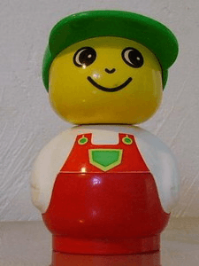 LEGO Primo Figure Boy with Red Base White Top with Red Overalls with Green Pocket Green Cap (baby019) LEGO Minifigure
