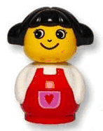 LEGO Primo Figure Girl with Red Base White Top with Red Overalls with Red Heart in Purple Pocket Bl (baby022) LEGO Minifigure