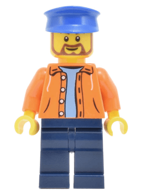 Skyline Express Man - Orange Jacket with Hood over Light Blue Sweater, Dark Blue Legs, Blue Hat
