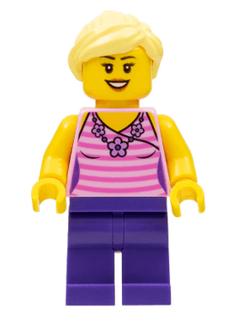 LEGO Female Dark Pink Striped Top Dark Purple Legs Bright Light Yellow Ponytail (bdp037) minifigure