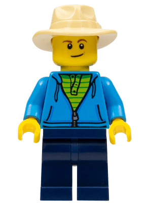 Fisherman, Dark Azure Jacket, Dark Blue Legs, Tan Fedora  Hat
