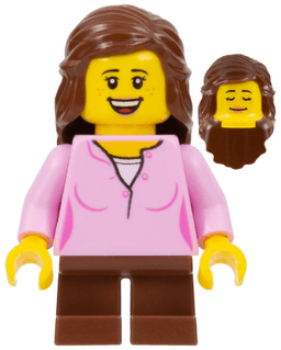 LEGO Girl Bright Pink Top Reddish Brown Legs Reddish Brown Long Hair (bdp041) minifigure