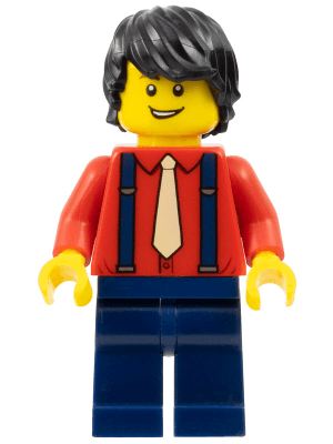 Pianist - Male, Red Shirt with Tan Tie, Dark Blue Legs, Black Hair