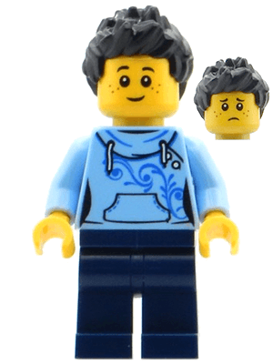 Exhibition Staff - Male, Bright Light Blue Hoodie, Dark Blue Legs