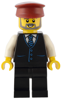 Station Master - Black Vest with Blue Striped Tie, Black Legs, Dark Red Hat, Beard