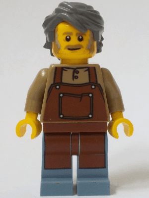 General Store Owner - Male, Reddish Brown Apron, Sand Blue Legs, Dark Bluish Gray Hair