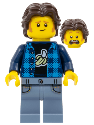 The Art of Chocolate Customer - Male, Dark Azure Flannel Shirt, Dark Blue Banana T-Shirt, Sand Blue Legs, Dark Brown Short Wavy Hair