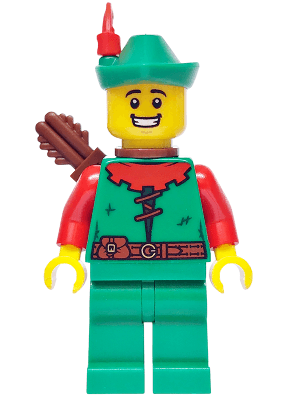 Forest Stronghold Forestman - Red, Green Hat, Red Feather, Quiver, Open Mouth Smile