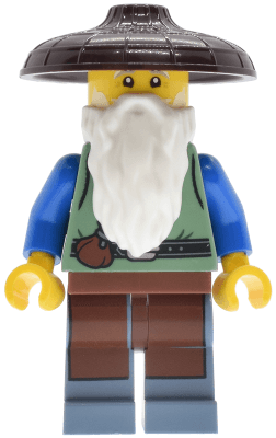 Riverside Scholars - Male, Sand Green Vest, Reddish Brown Apron, Sand Blue Legs, Dark Brown Conical Hat, White Beard