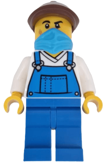 Wild West Train Stable Hand - Male, Blue Overalls, Blue Legs, Dark Azure Bandana, Reddish Brown Flat Cap