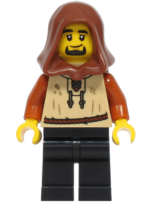 Peasant - Male, Tan Vest, Black Legs, Reddish Brown Hood, Dark Tan Backpack