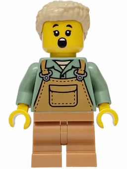 Mushroom Village - Female, Medium Nougat Overalls over Sand Green Shirt, Medium Nougat Medium Legs, Tan Hair