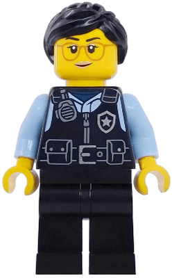 Art Factory Security - Female, Black Safety Vest with Silver Star Badge Logo, Black Legs, Black Ponytail and Swept Sideways Fringe